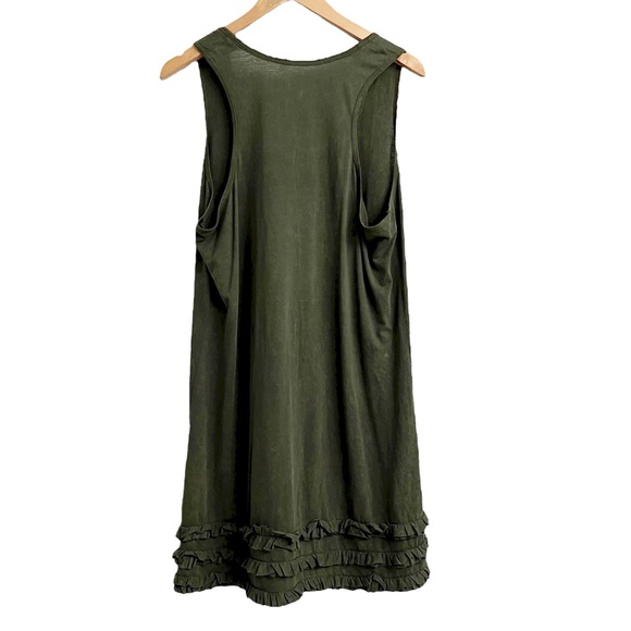 Soft Surroundings Ruffle Hem Knit Tank Dress Olive Green Vintage Wash Large - Picture 3 of 4